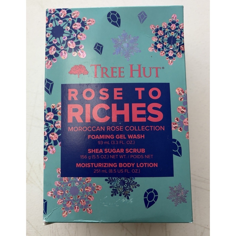 Tree Hut Rose To Riches Moroccan Rose Collection 3pc Set Wash, Lotion, Scrub NEW